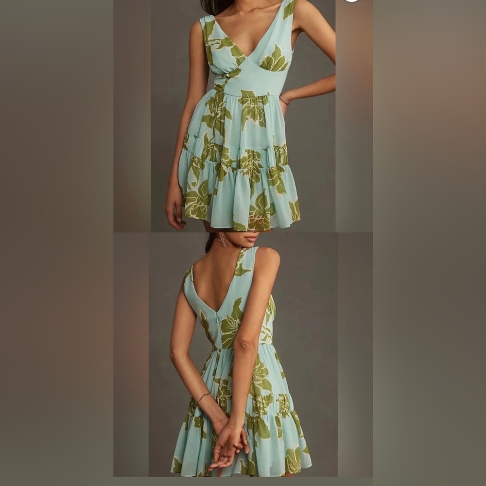 Hutch Anthropologie Mella Floral‎ Tropical Dress Mini Size 12
